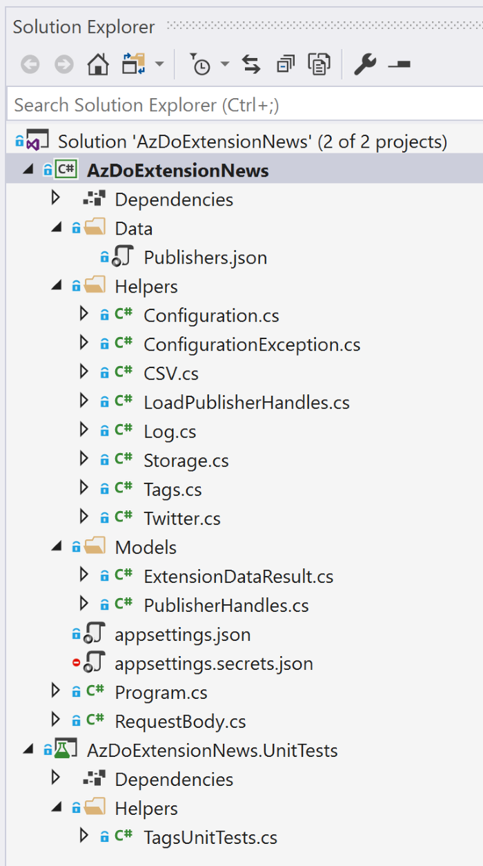 Visual Studio Explorer pane of the current solution