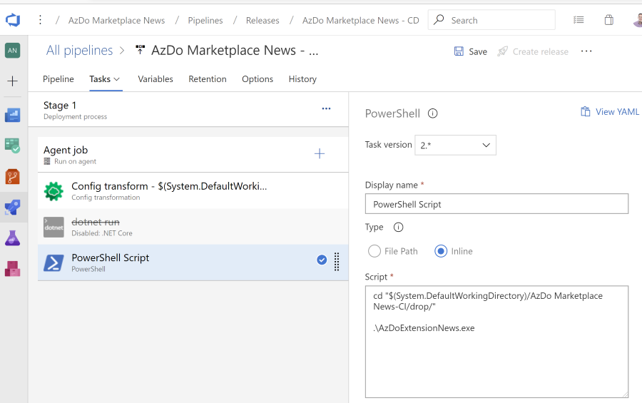Azure Release Pipeline Task running the executable