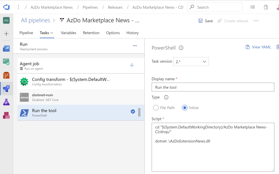 Azure Release Pipeline with Task calling the assembly