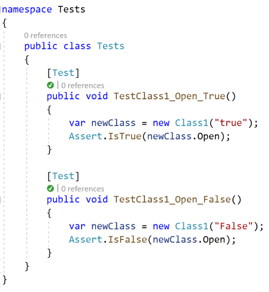 Example of unit tests for both value 'True' and 'False'